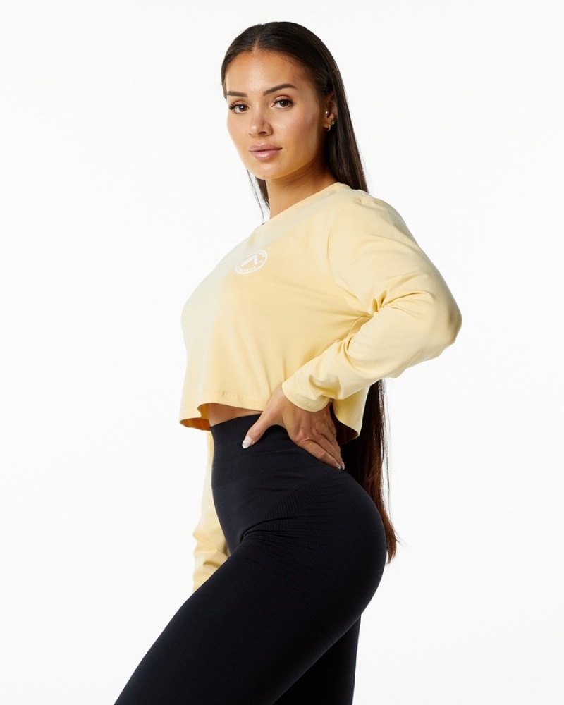 Alphalete Dynasty LS Crop T-shirts Dames Beige | 13MXACYBV