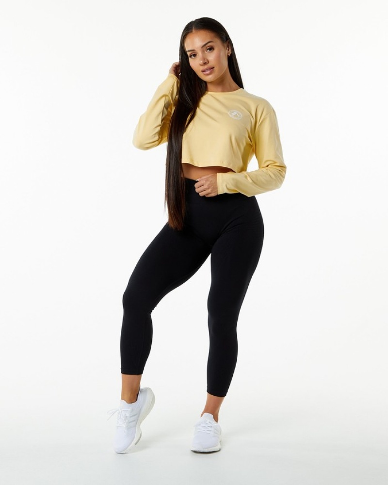 Alphalete Dynasty LS Crop T-shirts Dames Beige | 13MXACYBV