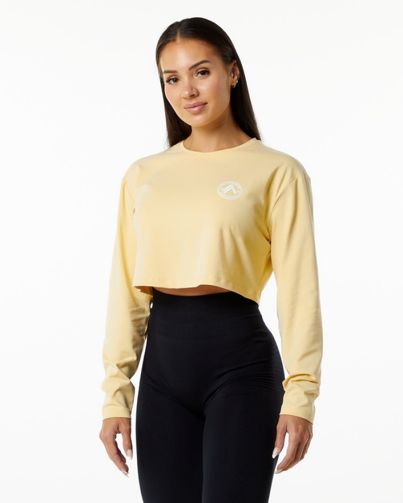 Alphalete Dynasty LS Crop T-shirts Dames Beige | 13MXACYBV