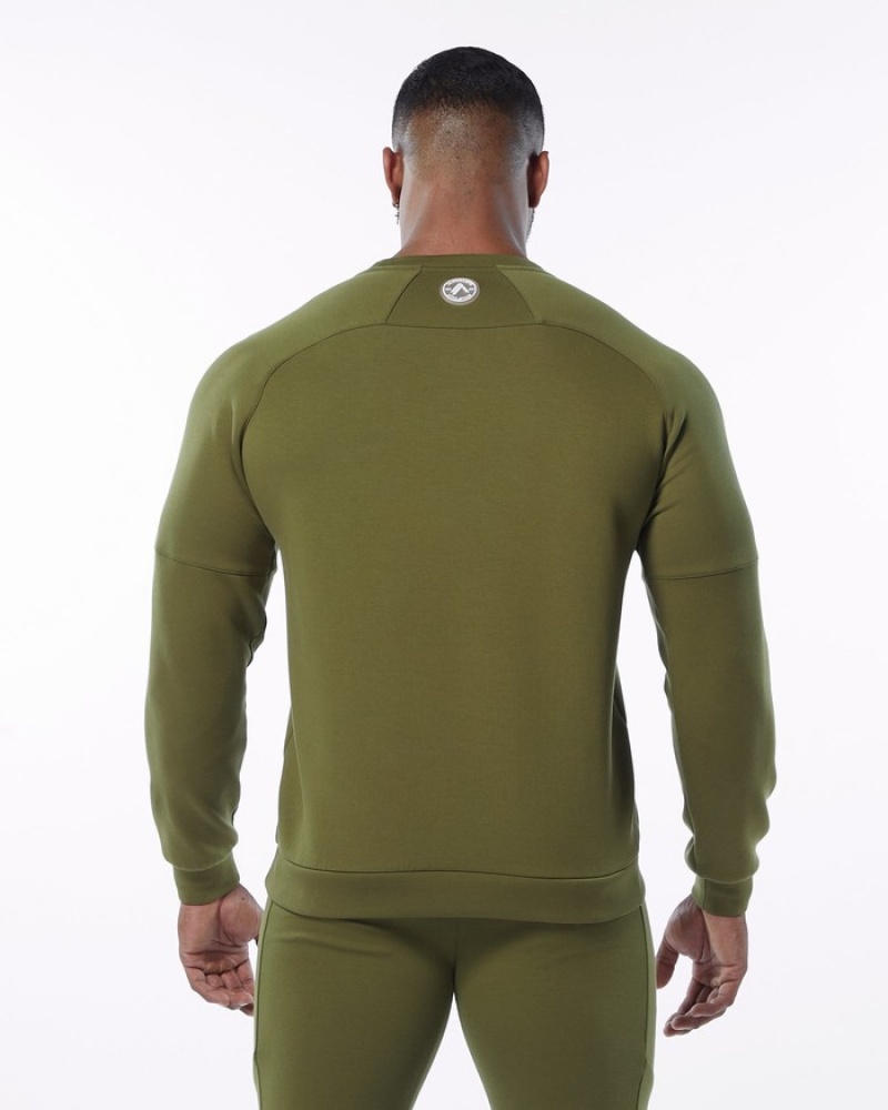 Alphalete ELMTS Crewneck Sweatshirt Heren Olijfgroen | 16CIAXRVQ