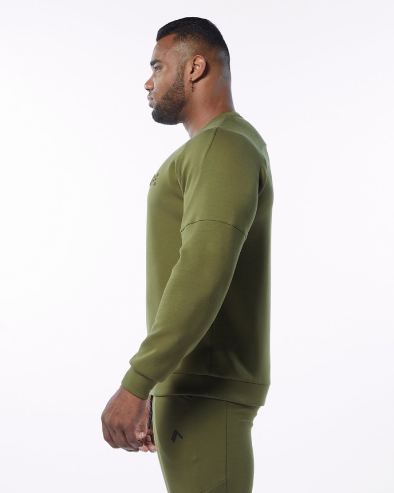 Alphalete ELMTS Crewneck Sweatshirt Heren Olijfgroen | 16CIAXRVQ