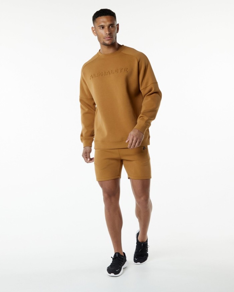 Alphalete ELMTS Crewneck Sweatshirt Heren Khaki | 60PABWEVC