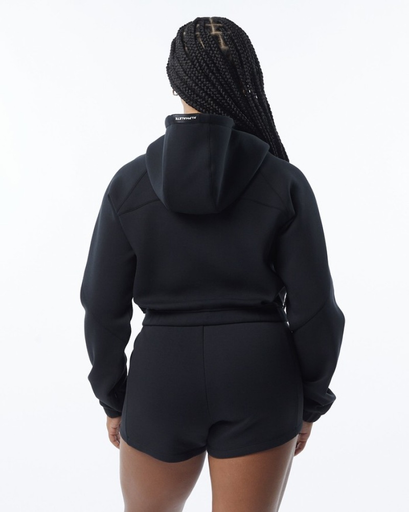 Alphalete ELMTS Full-Zip Crop Jassen Dames Zwart | 97NYJTMSK