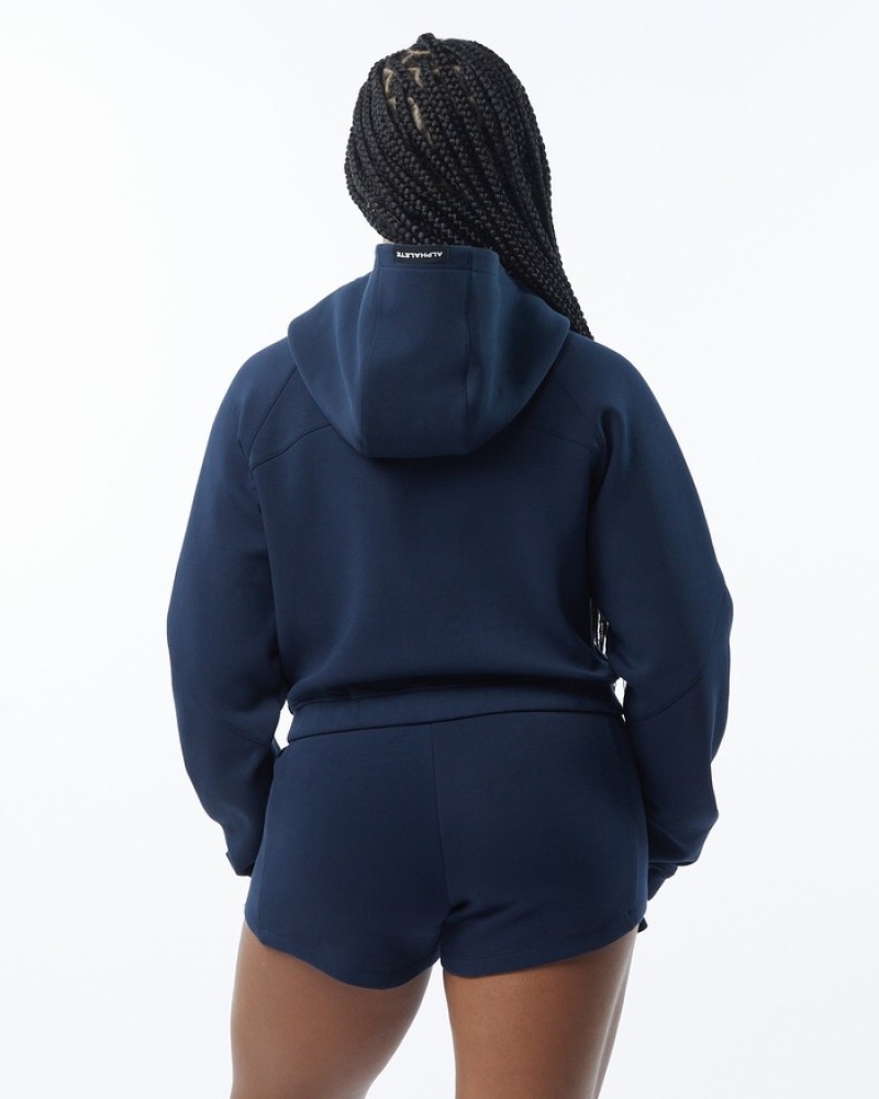 Alphalete ELMTS Full-Zip Crop Jassen Dames Donkerblauw | 76ZJXPQGB