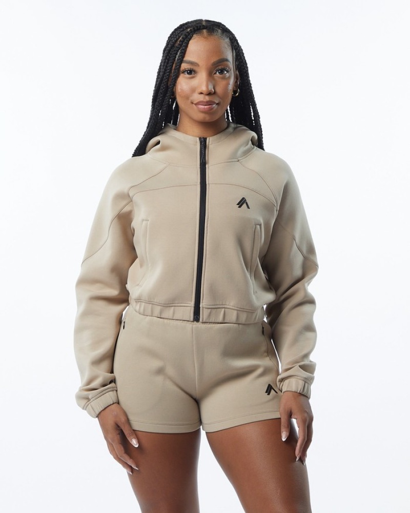 Alphalete ELMTS Full-Zip Crop Jassen Dames Bruin | 80RBDJQKC