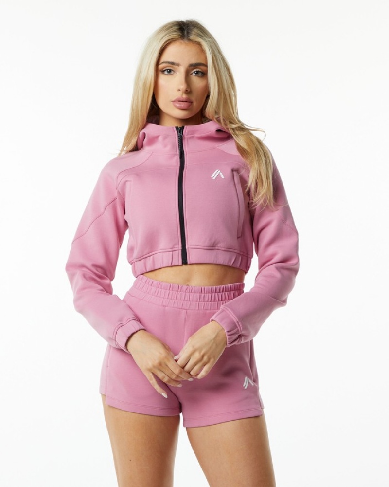 Alphalete ELMTS Full-Zip Crop Jassen Dames Roze | 54VPCHTKU