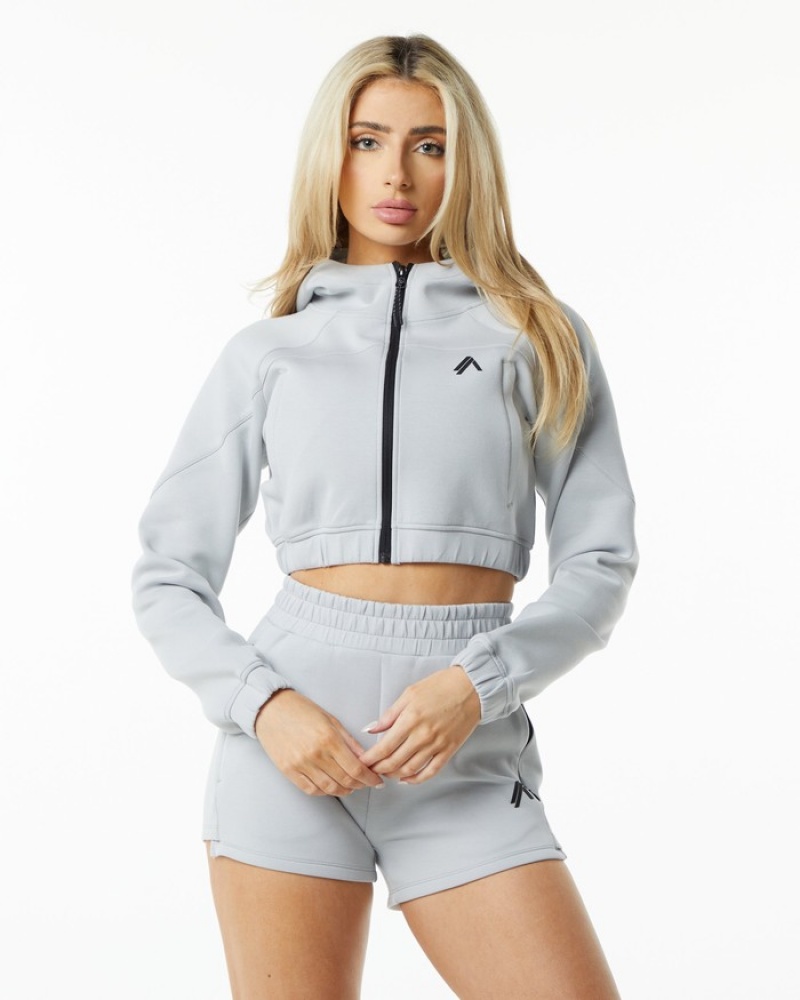 Alphalete ELMTS Full-Zip Crop Jassen Dames Grijs | 52MUWETOI