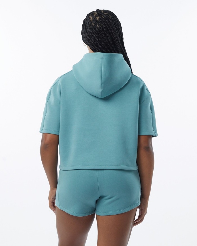 Alphalete ELMTS Half Sleeve Hoodie Dames Turquoise | 52QPODAFY