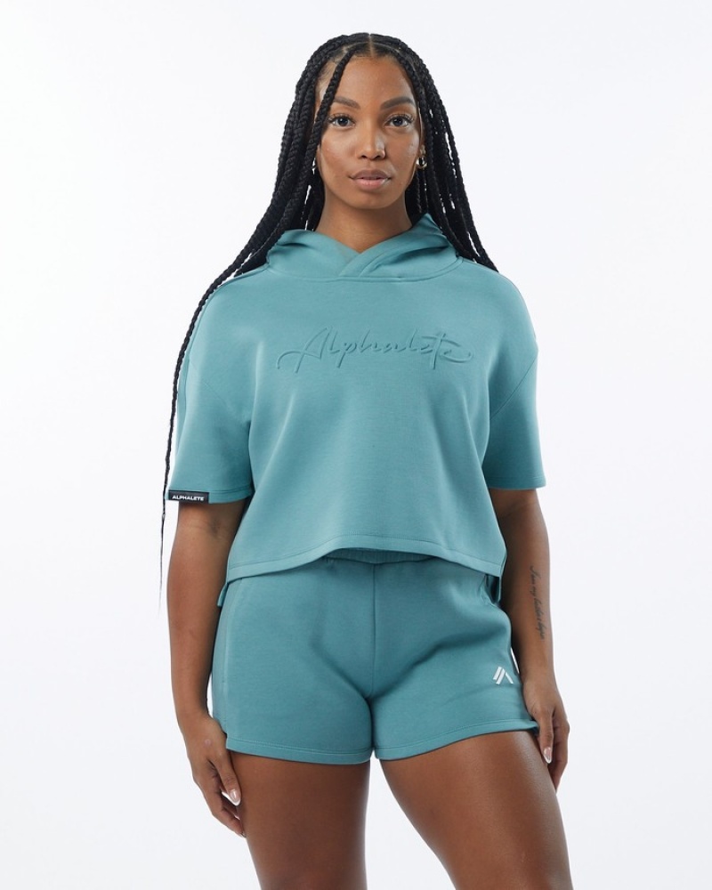 Alphalete ELMTS Half Sleeve Hoodie Dames Turquoise | 52QPODAFY