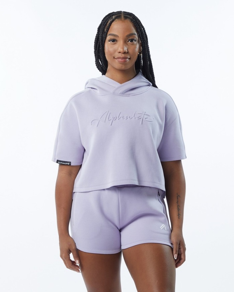 Alphalete ELMTS Half Sleeve Hoodie Dames Paars | 70LMQXNTV