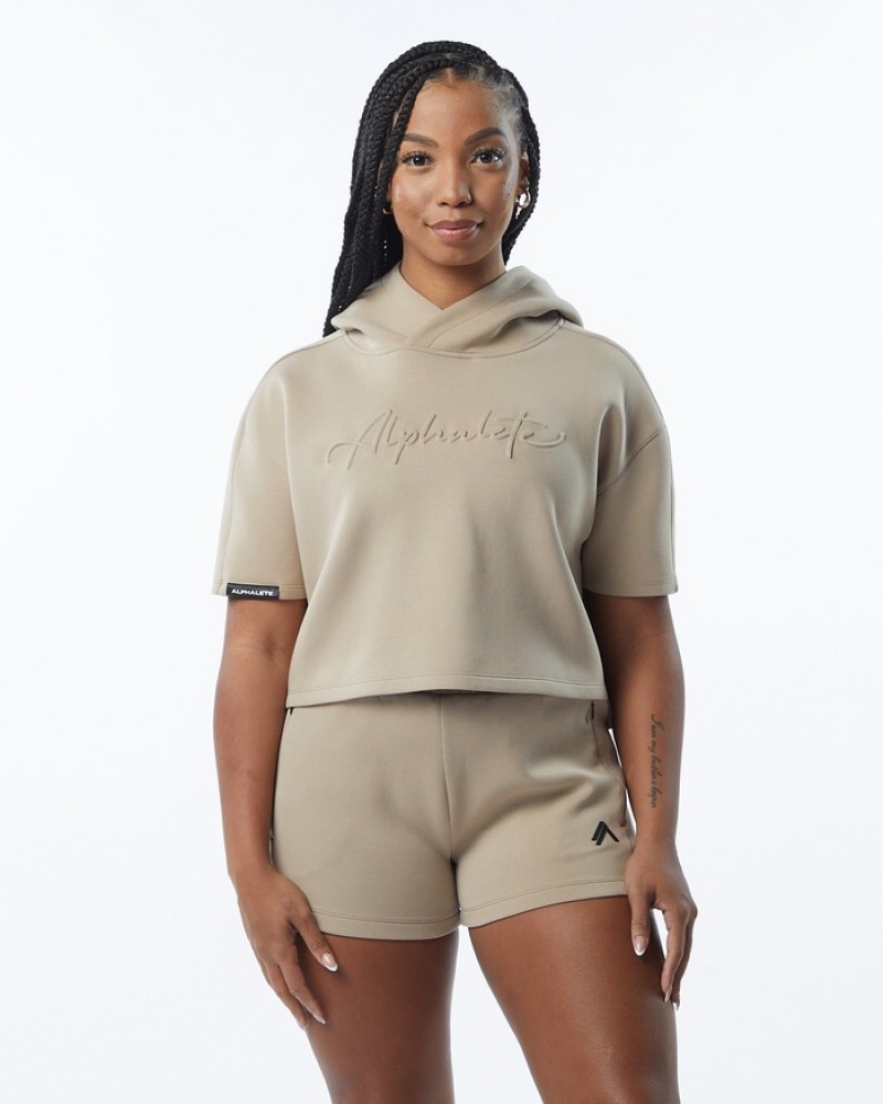 Alphalete ELMTS Half Sleeve Hoodie Dames Bruin | 53IOHMWXF