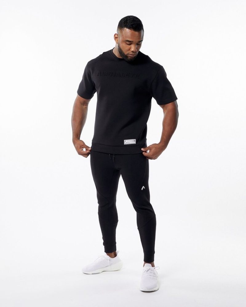 Alphalete ELMTS Half Sleeve Pullover Sweatshirt Heren Zwart | 94UJHNKAP