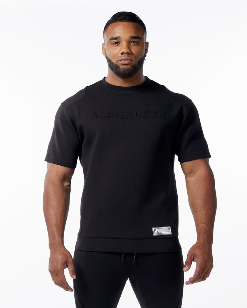 Alphalete ELMTS Half Sleeve Pullover Sweatshirt Heren Zwart | 94UJHNKAP