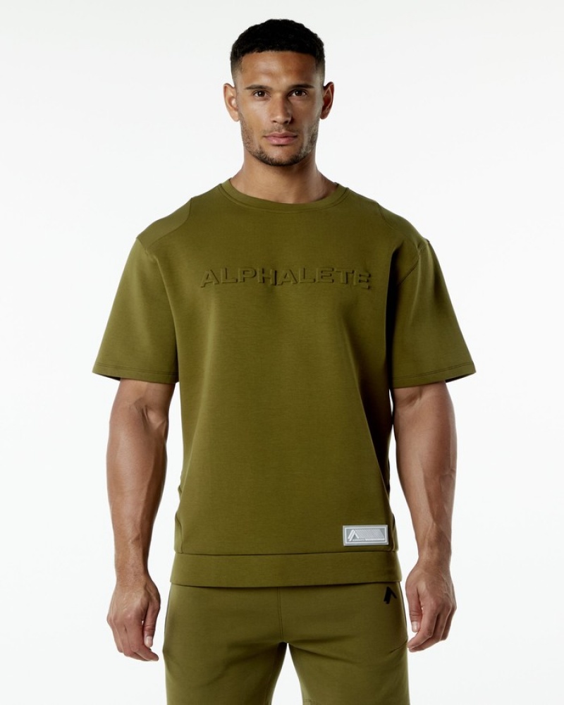 Alphalete ELMTS Half Sleeve Pullover Sweatshirt Heren Groen | 29UGLWVDX