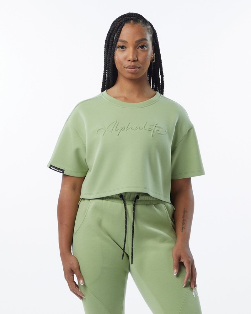 Alphalete ELMTS Half Sleeve Pullover Sweatshirt Dames Lichtgroen | 15SBEWJVO