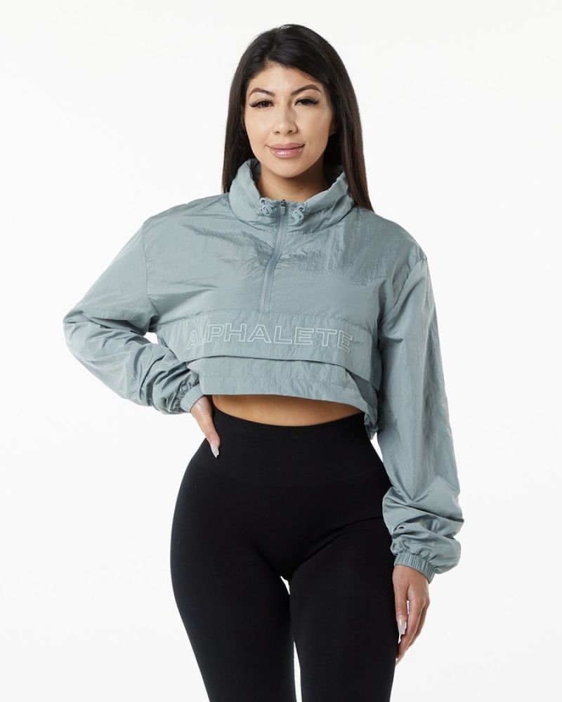 Alphalete Endure Crop Jassen Dames Grijs Blauw | 09ZANIXLJ