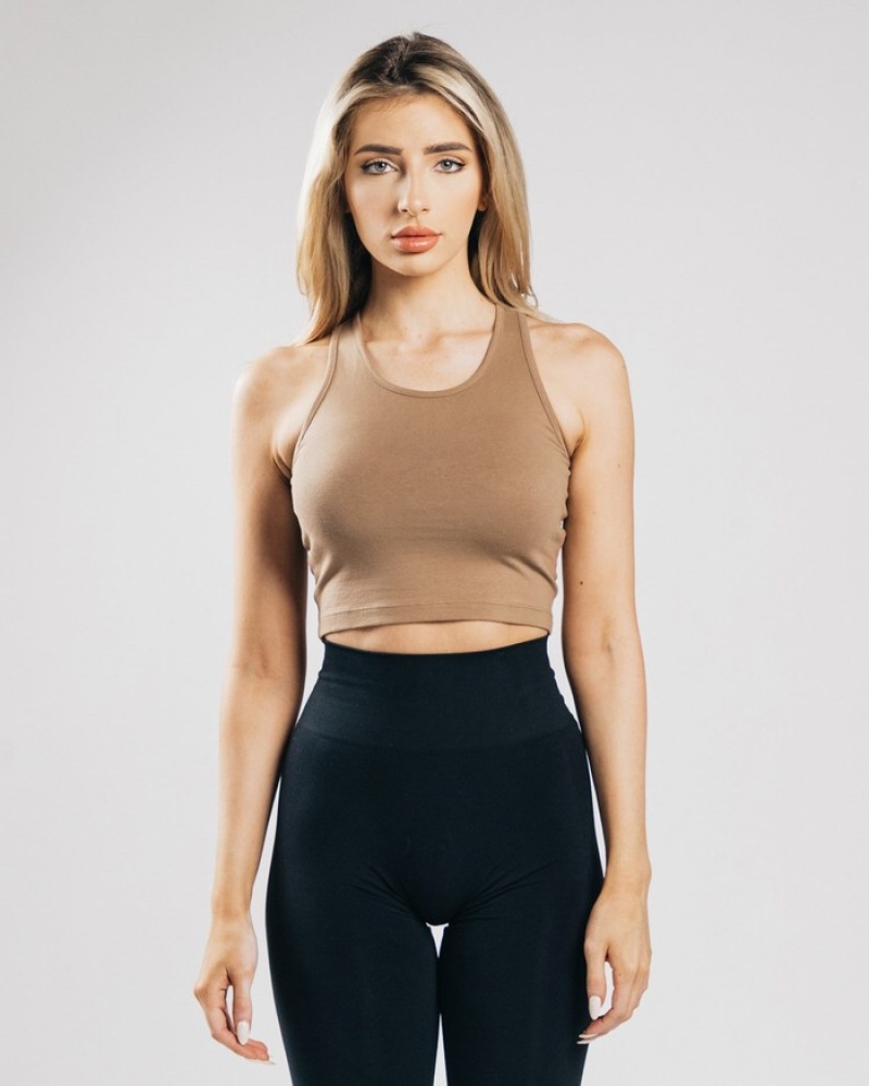 Alphalete Essential Crop Tanktop Dames Donkerbruin | 76UFCHBNE