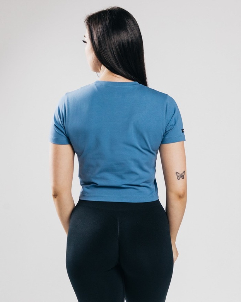 Alphalete Essential Sleeve Crop Overhemd Dames Blauw | 83NYOQMTD