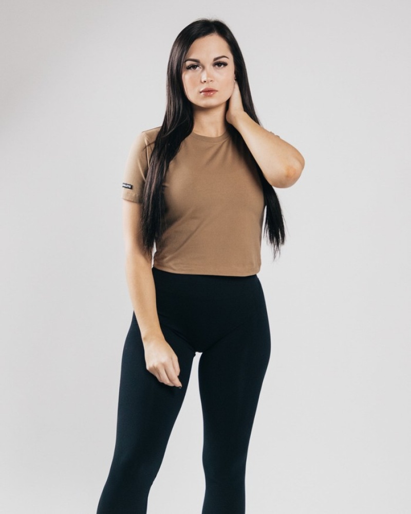 Alphalete Essential Sleeve Crop Overhemd Dames Donkerbruin | 34YFQPXTD