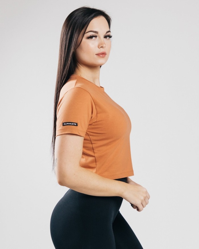 Alphalete Essential Sleeve Crop Overhemd Dames Oranje | 17YPUQHLM