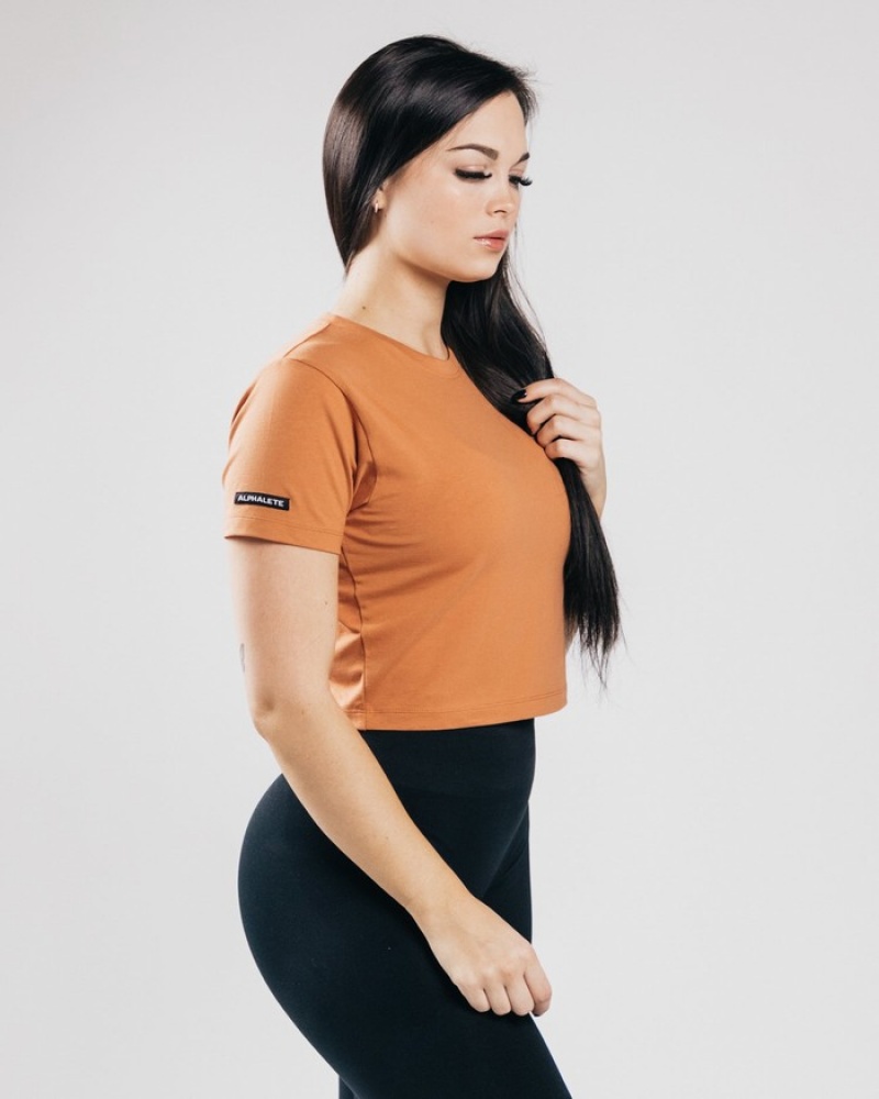 Alphalete Essential Sleeve Crop Overhemd Dames Oranje | 17YPUQHLM