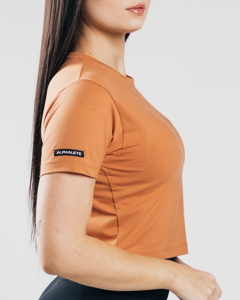 Alphalete Essential Sleeve Crop Overhemd Dames Oranje | 17YPUQHLM