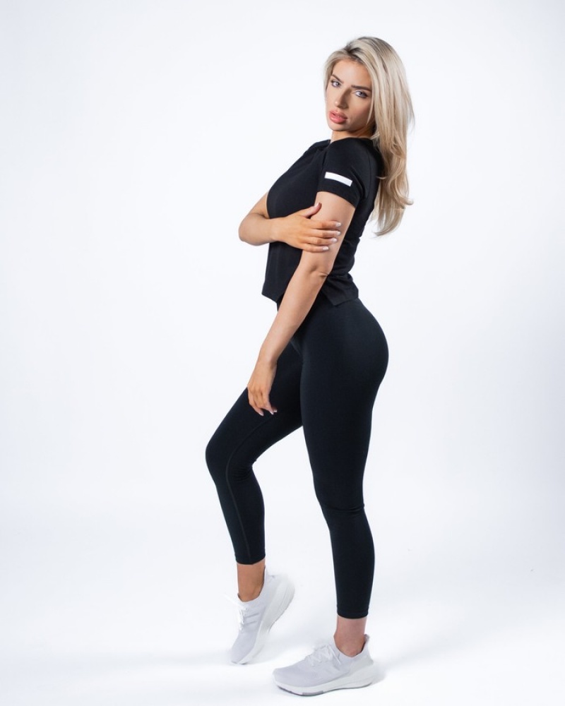 Alphalete Evo Crop Overhemd Dames Zwart | 37HDRNCBA