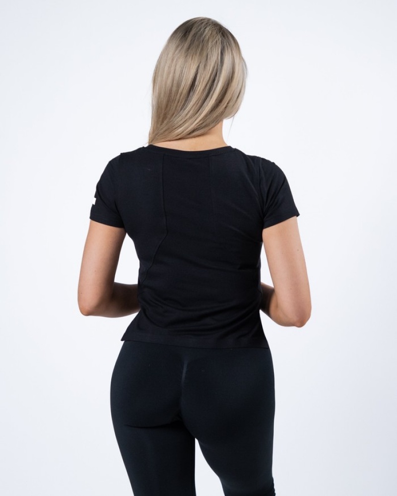 Alphalete Evo Crop Overhemd Dames Zwart | 37HDRNCBA