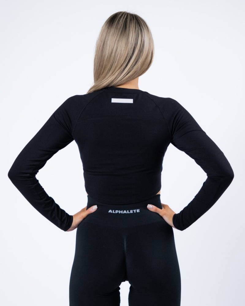 Alphalete Evo Long Sleeve Crop T-shirts Dames Zwart | 24KRPWAHY