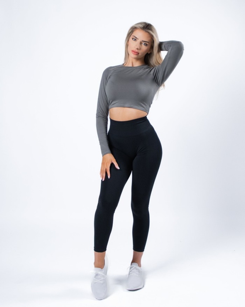 Alphalete Evo Long Sleeve Crop T-shirts Dames Grijs | 13XZHLGUC