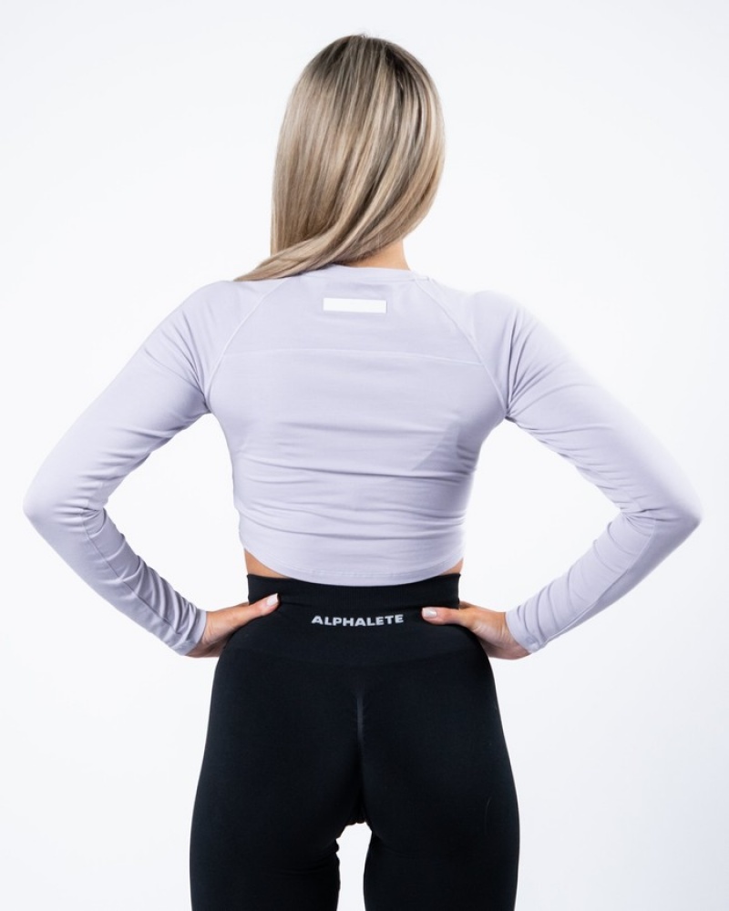 Alphalete Evo Long Sleeve Crop T-shirts Dames Paars | 76FLUMAWB