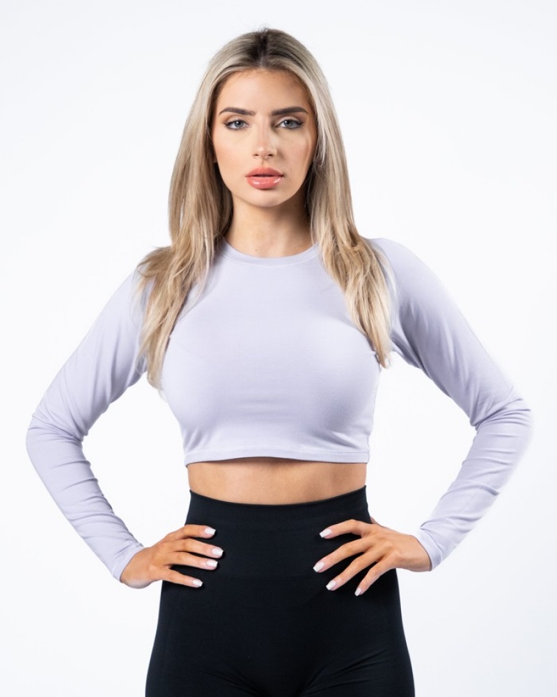 Alphalete Evo Long Sleeve Crop T-shirts Dames Paars | 76FLUMAWB