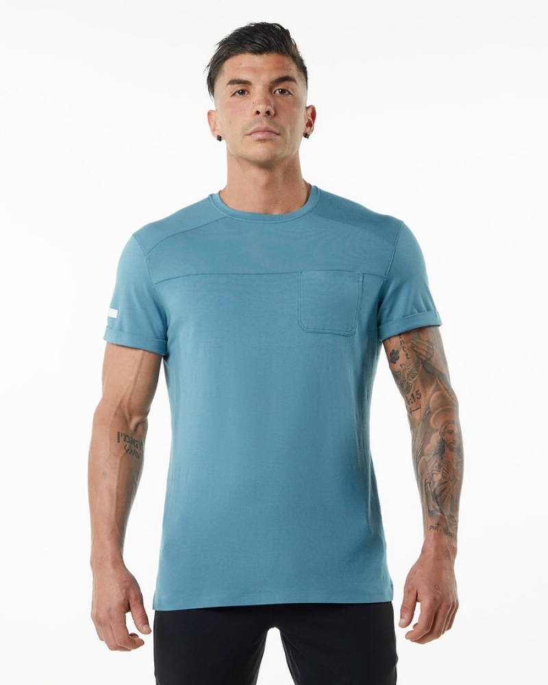 Alphalete Evo Pocket Overhemd Heren Blauw | 15ZLGBUSW