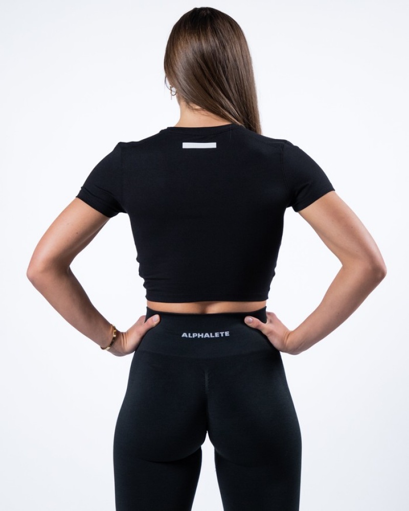 Alphalete Evo Twist Crop Overhemd Dames Zwart | 76YESUXIK