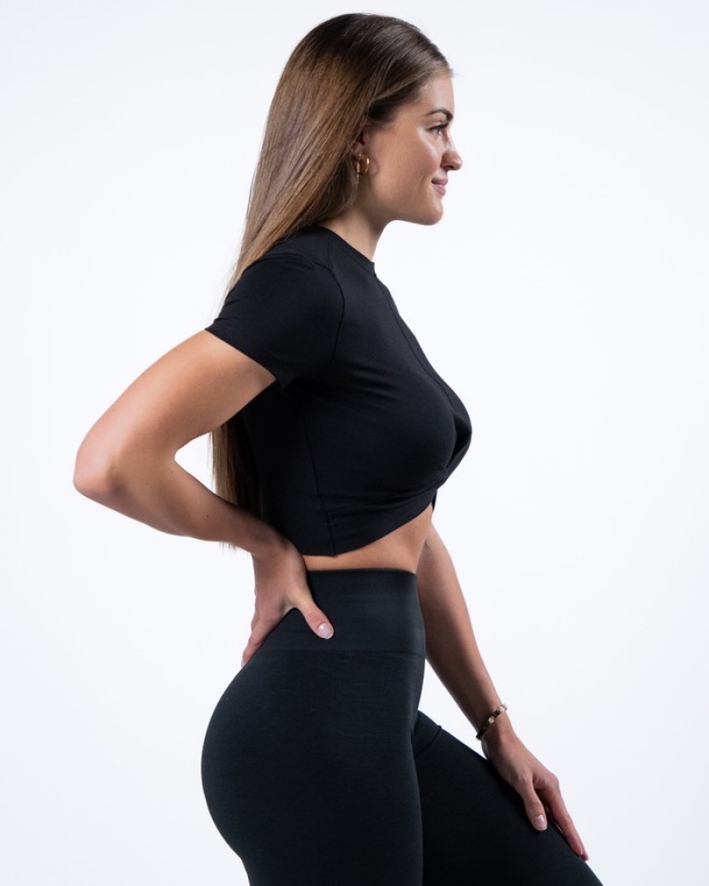 Alphalete Evo Twist Crop Overhemd Dames Zwart | 76YESUXIK