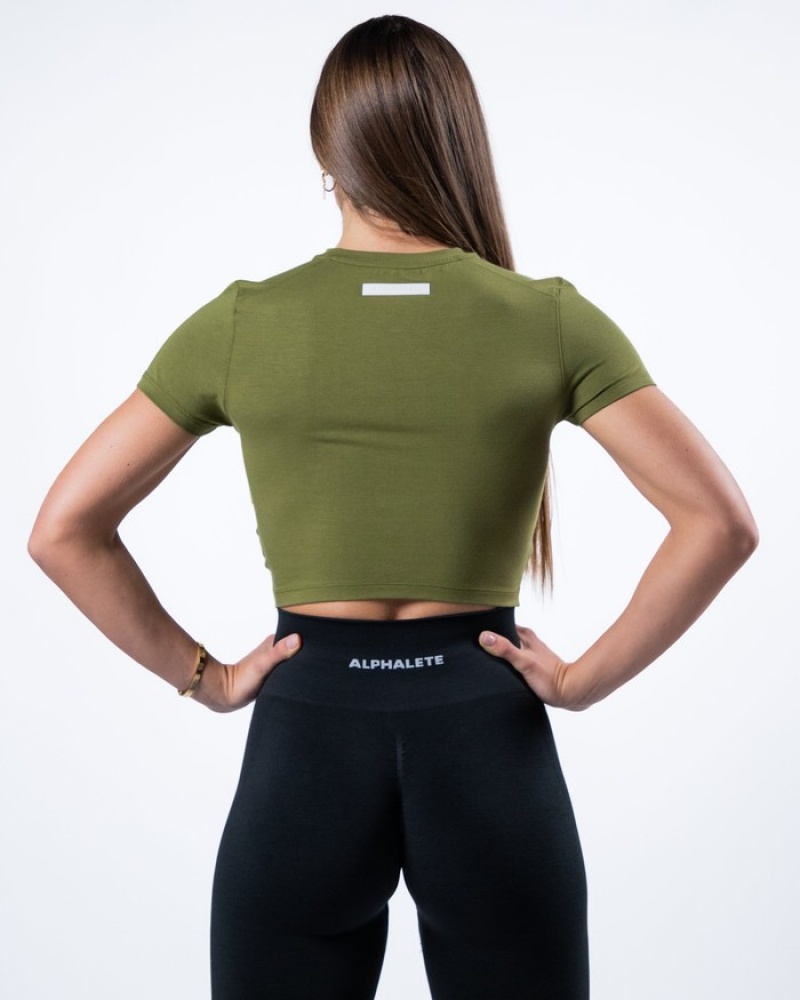 Alphalete Evo Twist Crop Overhemd Dames Groen | 53NJMEKAH