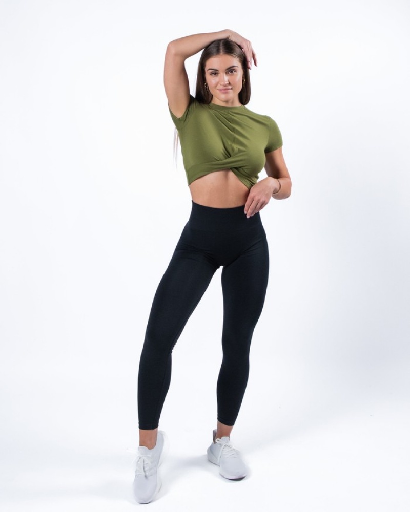 Alphalete Evo Twist Crop Overhemd Dames Groen | 53NJMEKAH