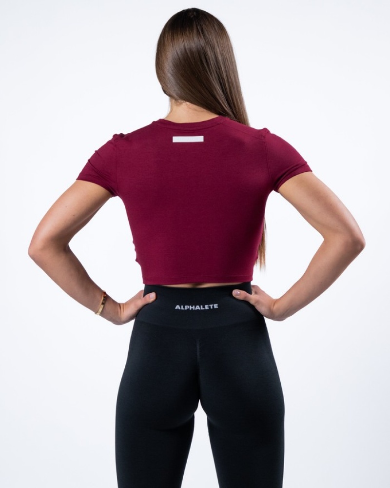 Alphalete Evo Twist Crop Overhemd Dames Rood | 34RFHUOCY