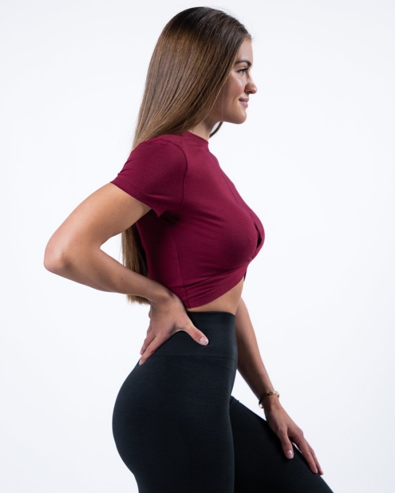 Alphalete Evo Twist Crop Overhemd Dames Rood | 34RFHUOCY