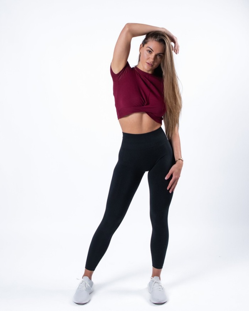 Alphalete Evo Twist Crop Overhemd Dames Rood | 34RFHUOCY