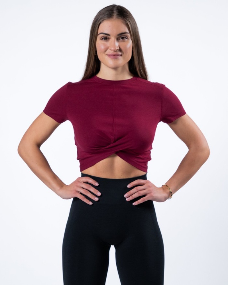 Alphalete Evo Twist Crop Overhemd Dames Rood | 34RFHUOCY