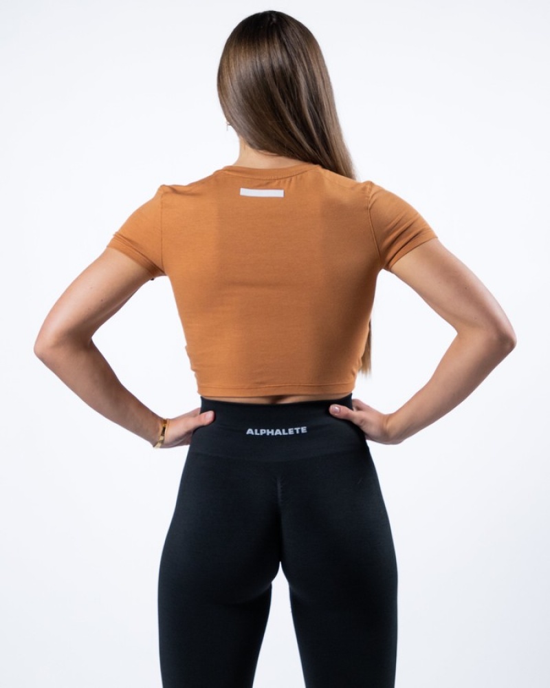 Alphalete Evo Twist Crop Overhemd Dames Bruin | 36IWGCBKX