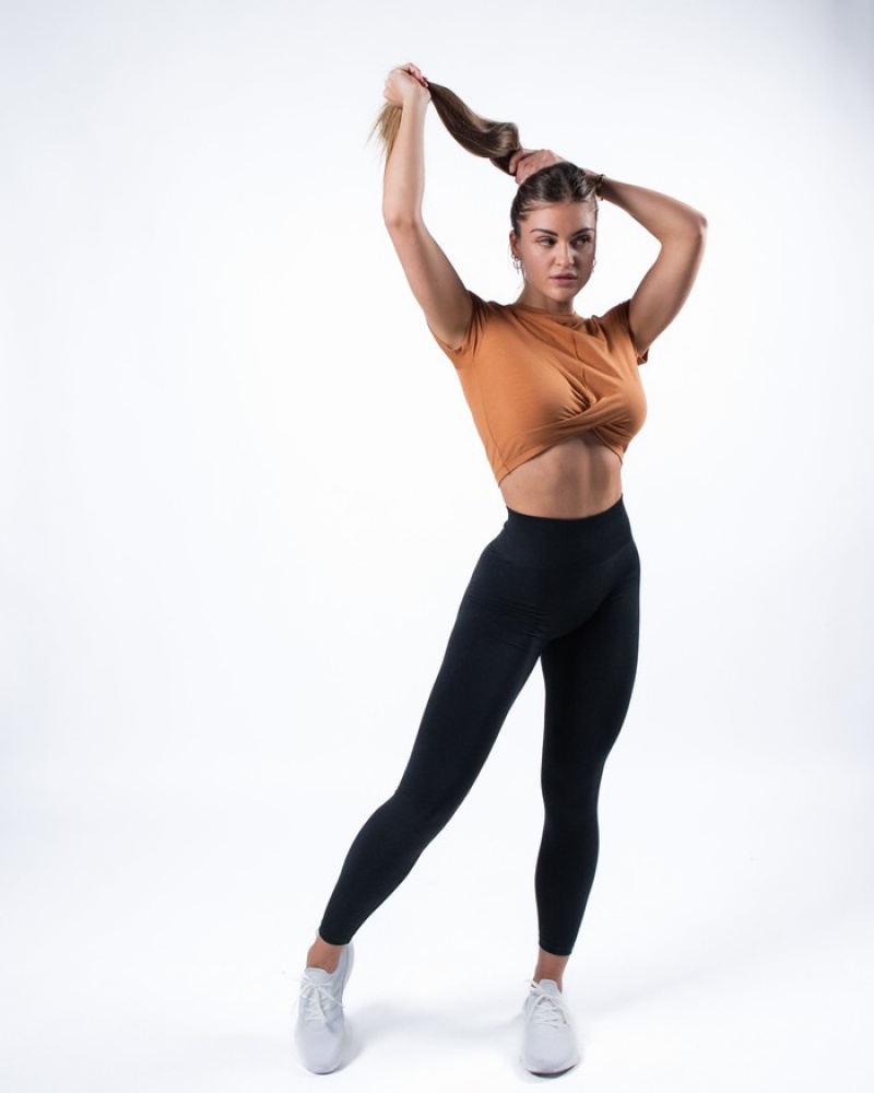 Alphalete Evo Twist Crop Overhemd Dames Bruin | 36IWGCBKX