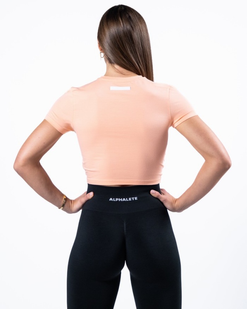 Alphalete Evo Twist Crop Overhemd Dames Koraal | 10AMYKSBH