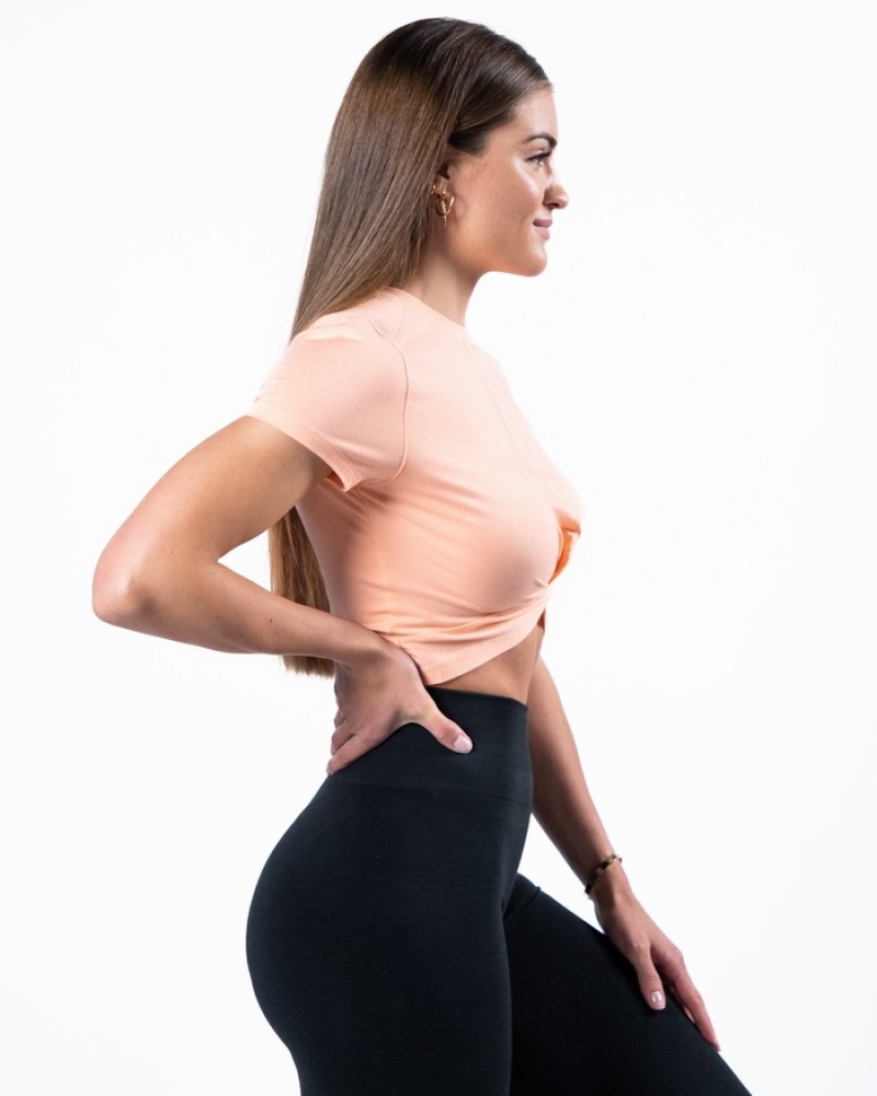 Alphalete Evo Twist Crop Overhemd Dames Koraal | 10AMYKSBH