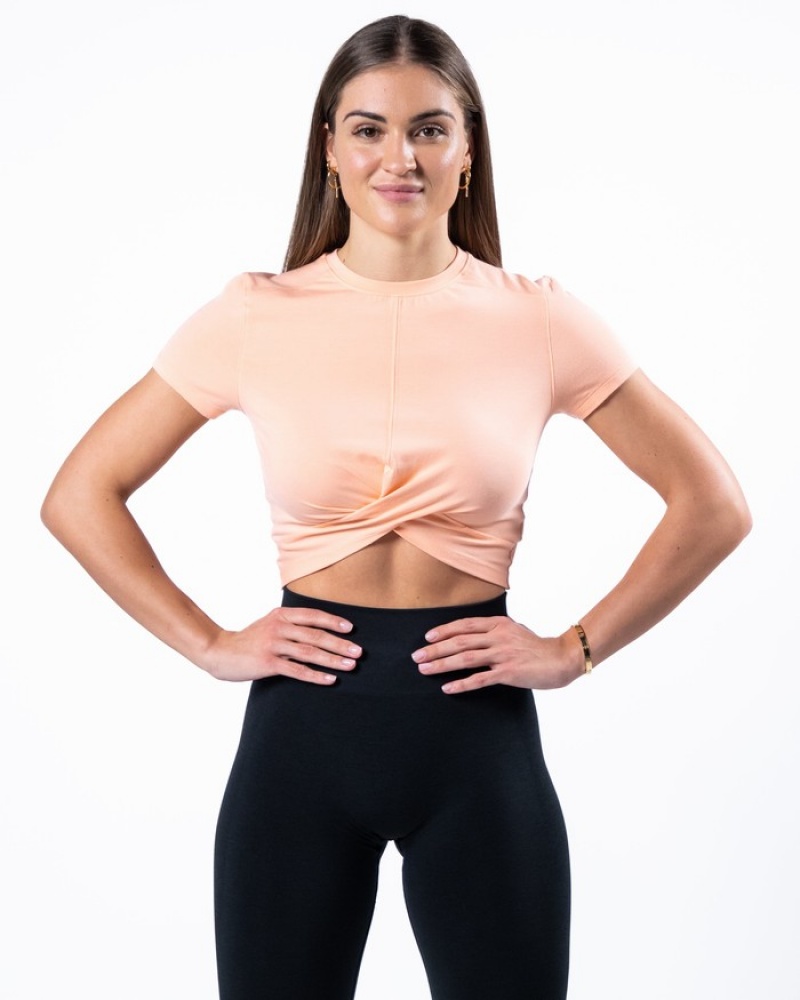 Alphalete Evo Twist Crop Overhemd Dames Koraal | 10AMYKSBH