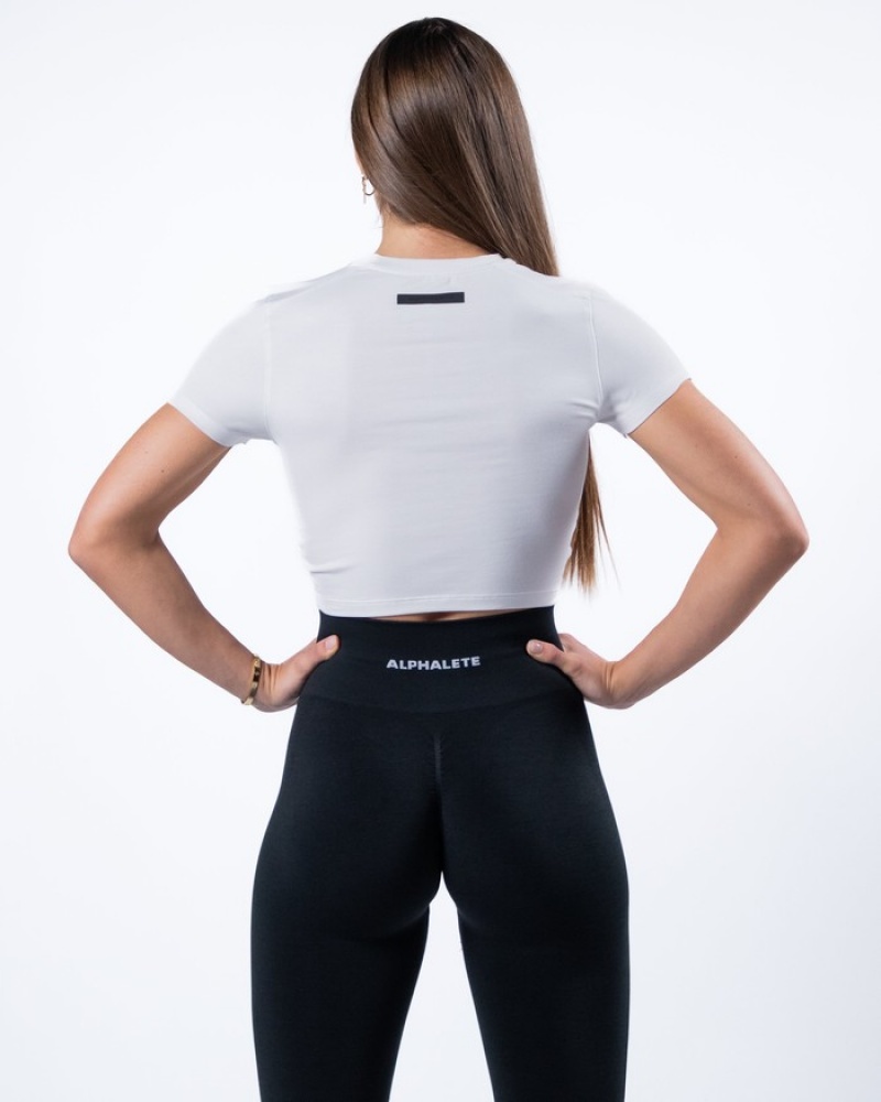 Alphalete Evo Twist Crop Overhemd Dames Wit | 35KPYMDHC