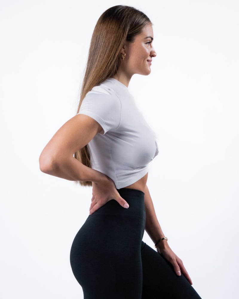 Alphalete Evo Twist Crop Overhemd Dames Wit | 35KPYMDHC