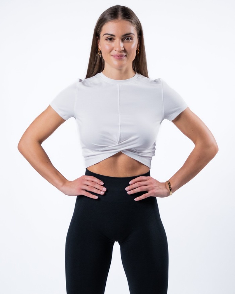 Alphalete Evo Twist Crop Overhemd Dames Wit | 35KPYMDHC