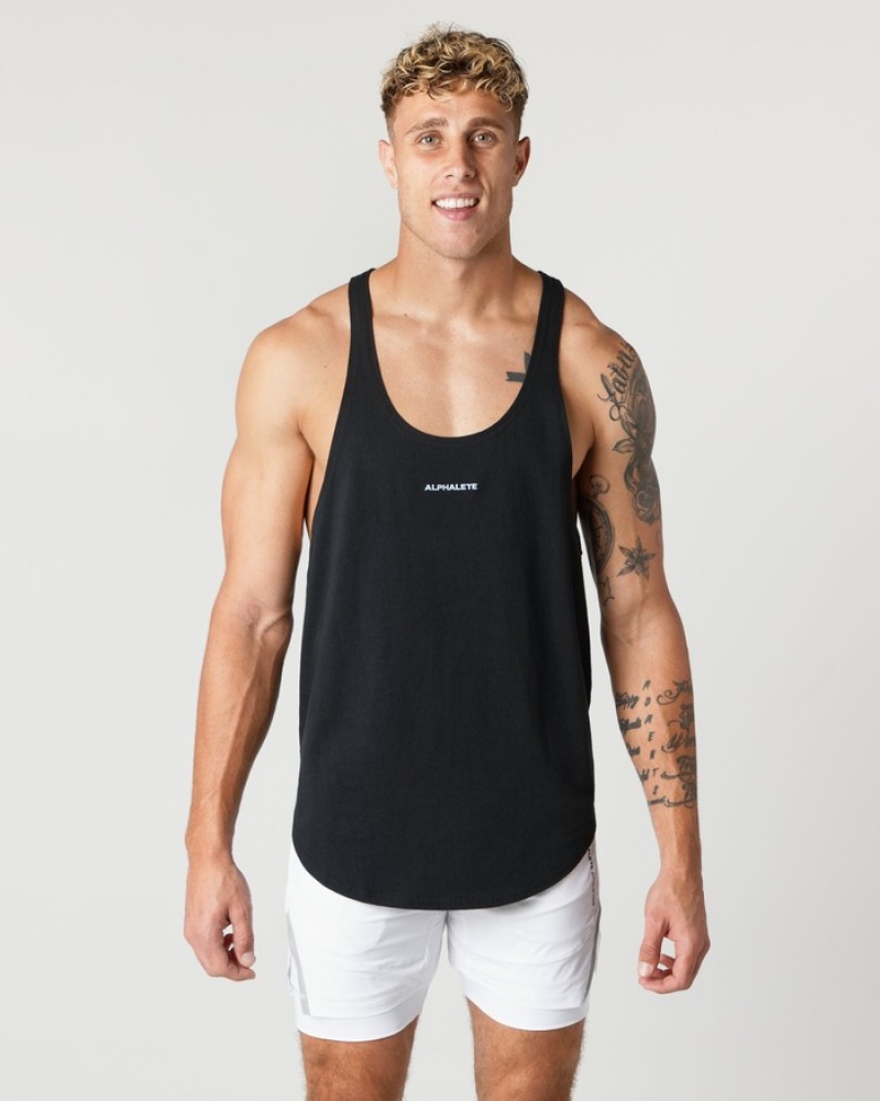 Alphalete Heavy Katoenen Core Stringer Tanktop Heren Zwart | 30DYUWJXC